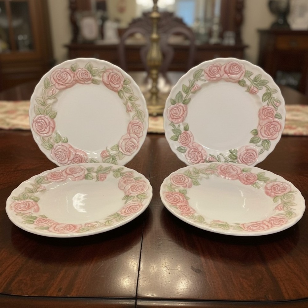 Metlox Vernon Ware Pink Rose Salad Plates Set of 4